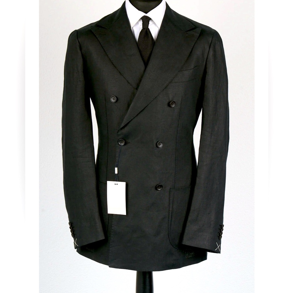 Black Double Breasted SUITSUPPLY Havana Linen Suit